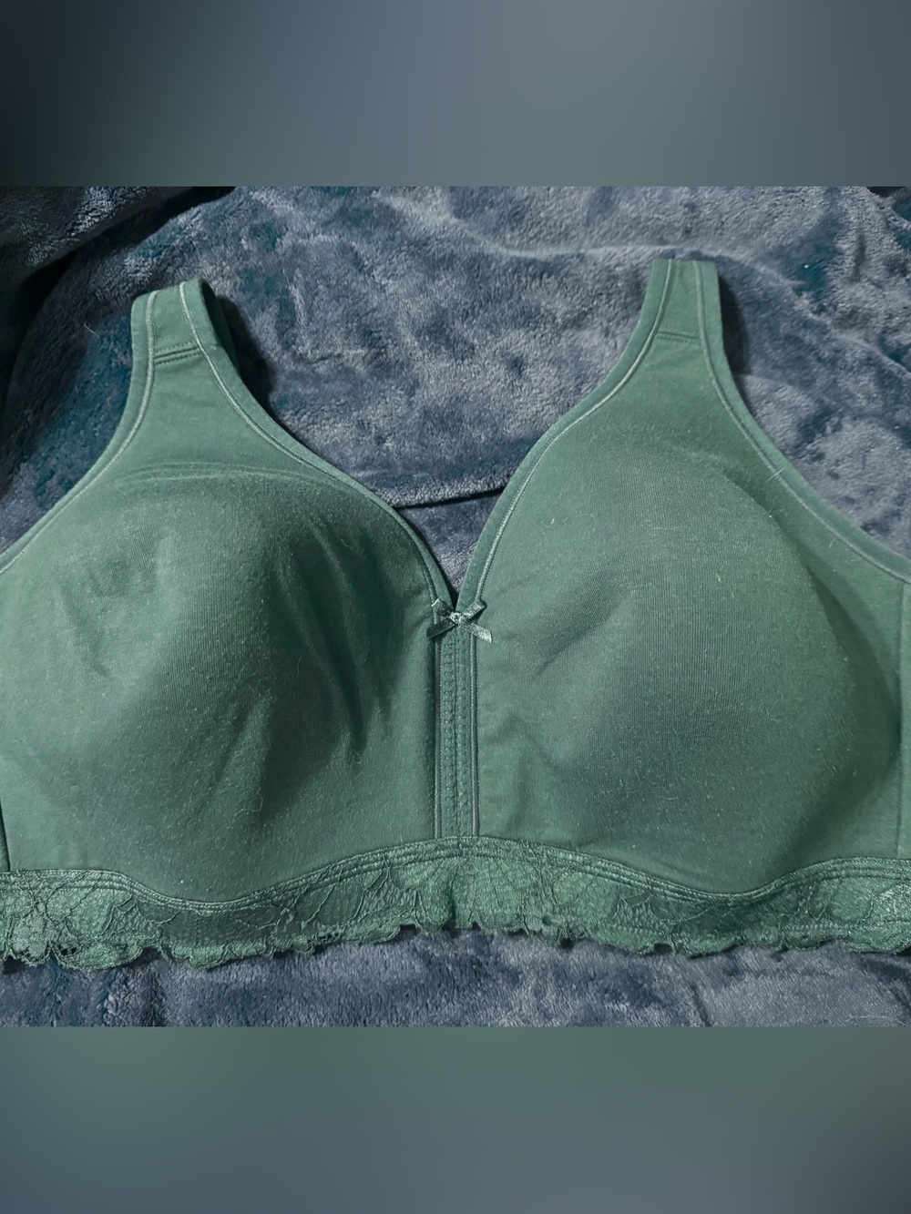 Cacique Dark Green Lace-Trim Cotton Wireless Bra